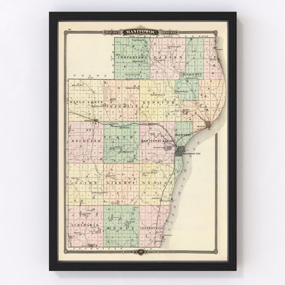 Manitowoc County Vintage Map 1878