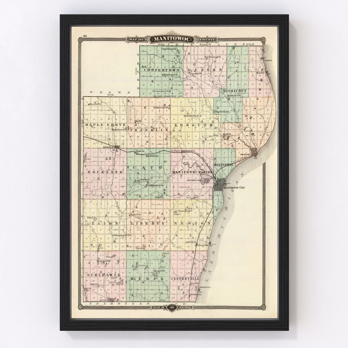 Manitowoc County Vintage Map 1878