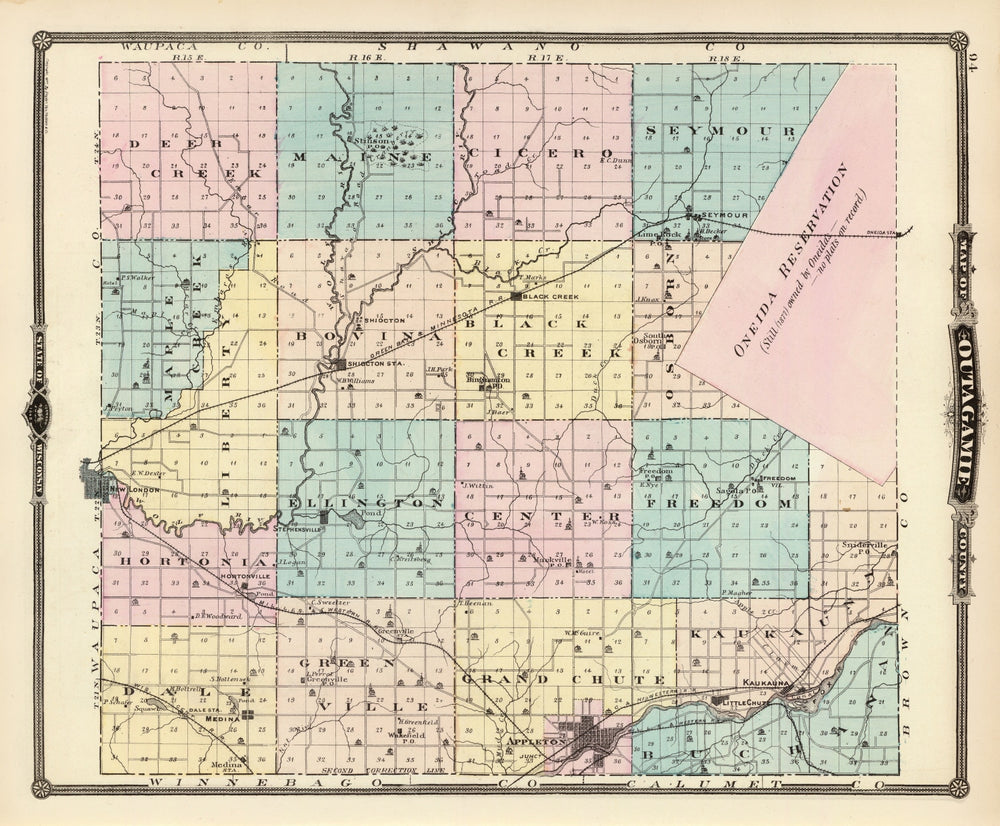 Vintage Map of Outagamie County, Wisconsin 1878 print style example