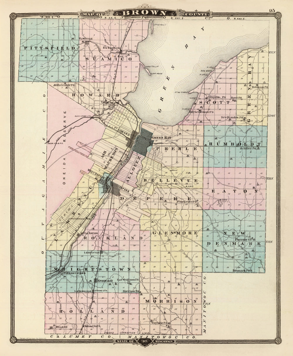Vintage Map of Brown County, Wisconsin 1878 print style example