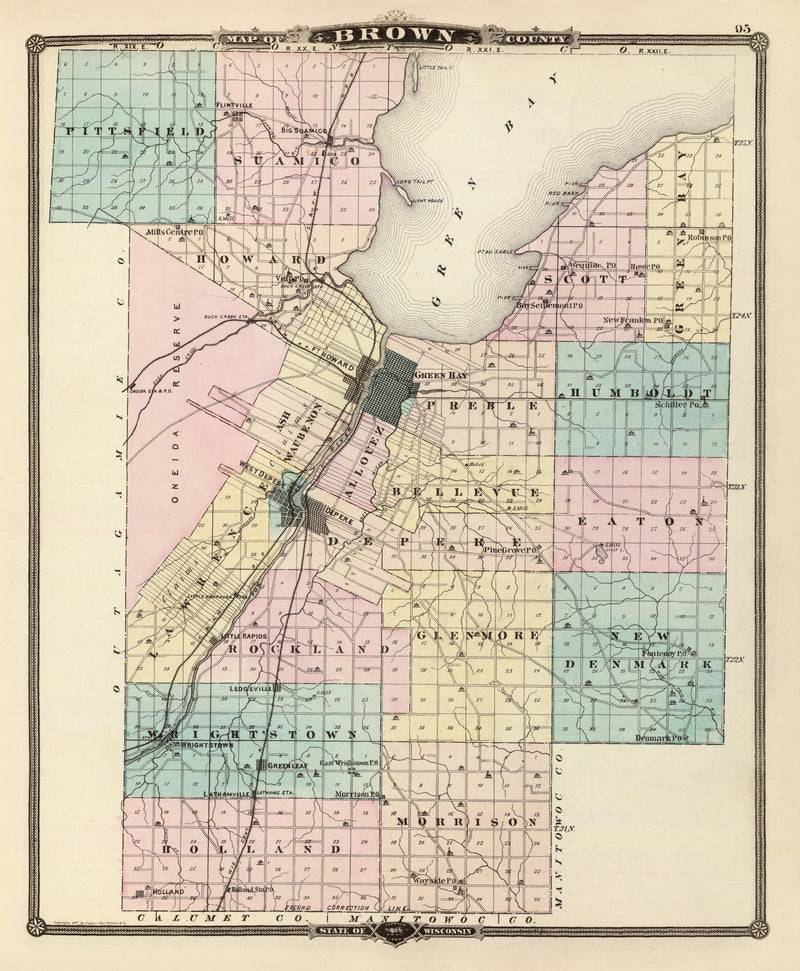 Size comparison using Vintage Map of Brown County, Wisconsin 1878