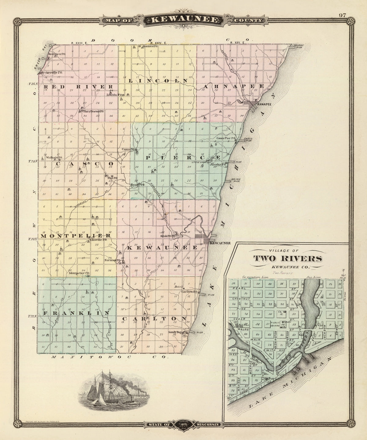 Preview of Vintage Map of Kewaunee County, Wisconsin 1878