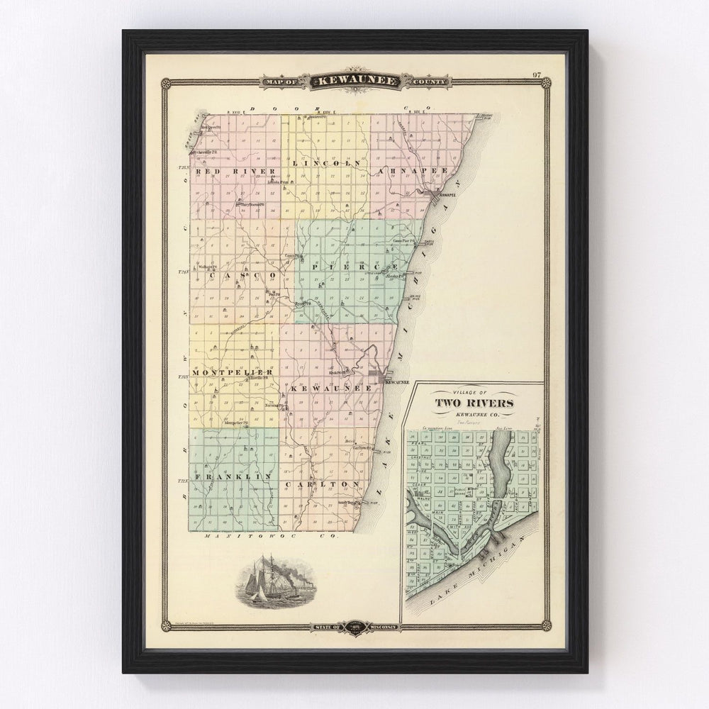 Kewaunee County Vintage Map 1878