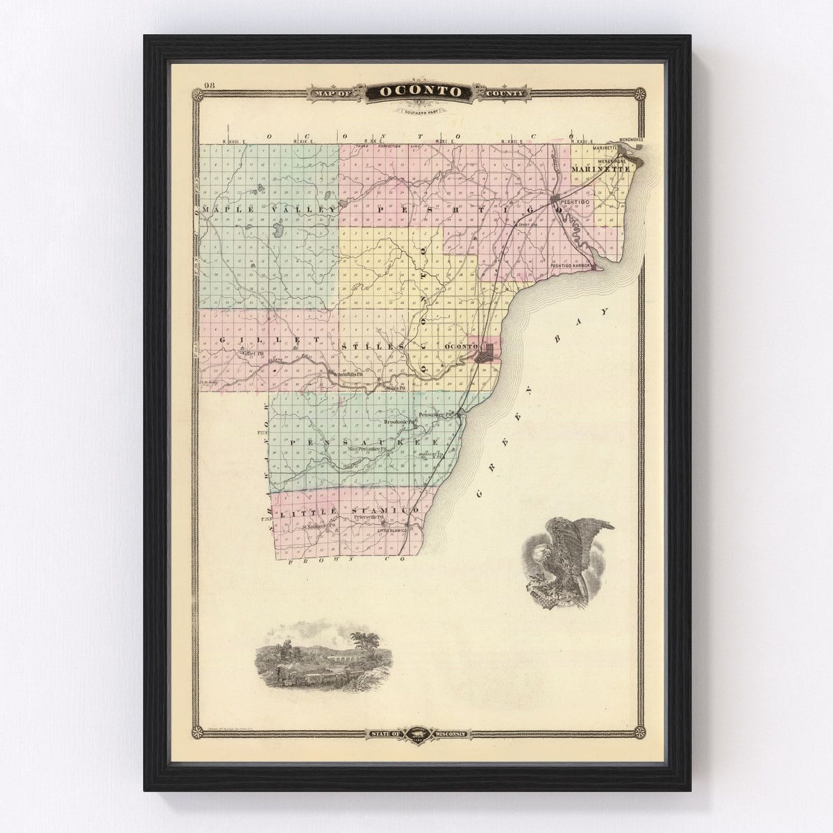 Oconto County Vintage Map 1878