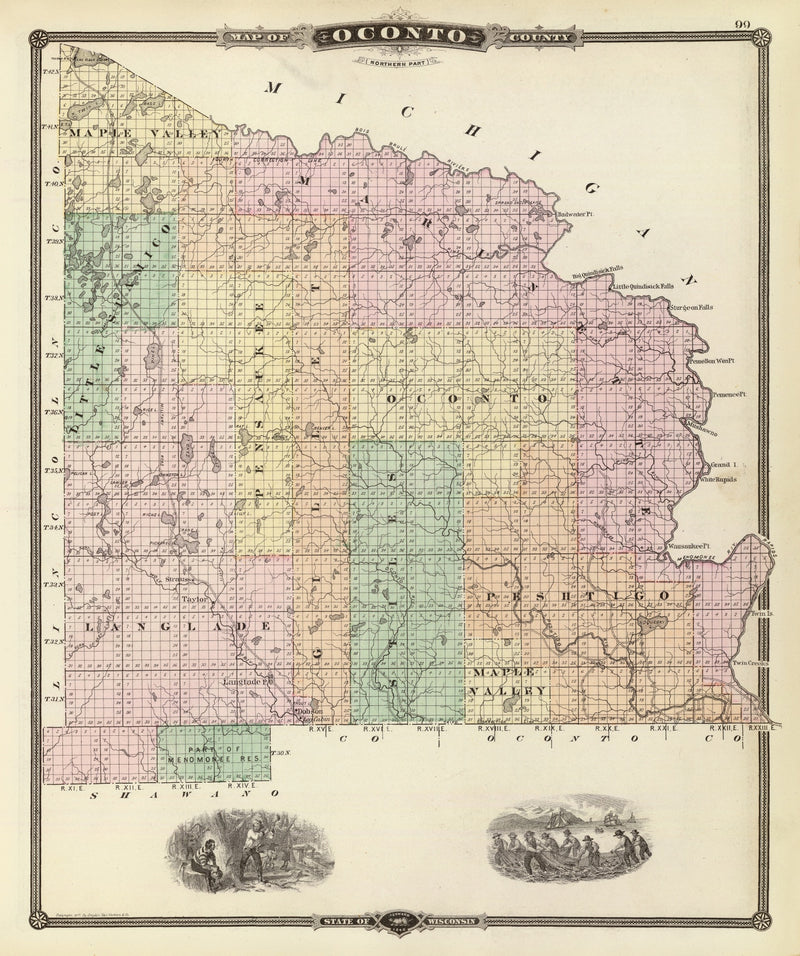 Size comparison using Vintage Map of Oconto County, Wisconsin 1878