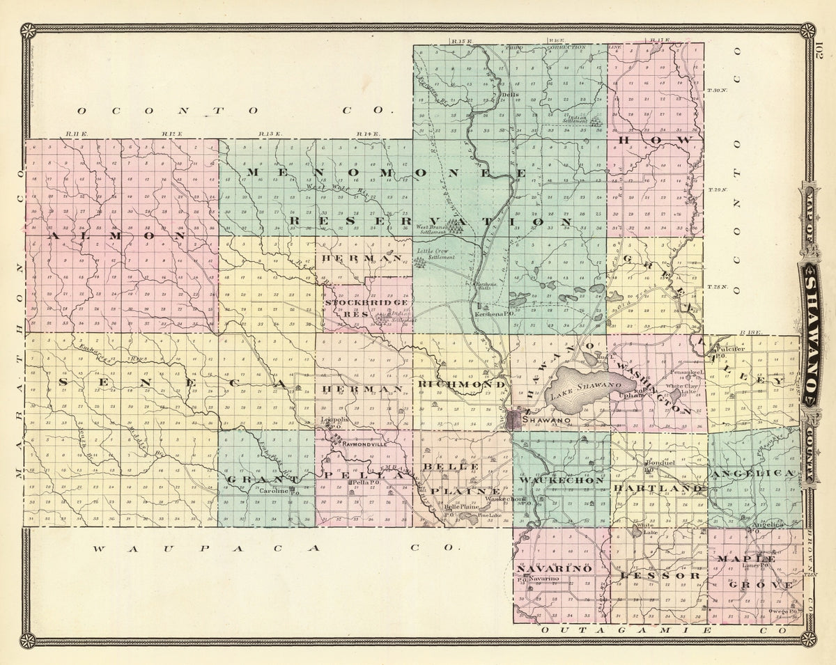 Preview of Vintage Map of Shawano County, Wisconsin 1878