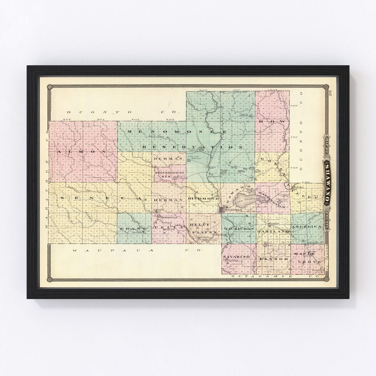 Shawano County Vintage Map 1878