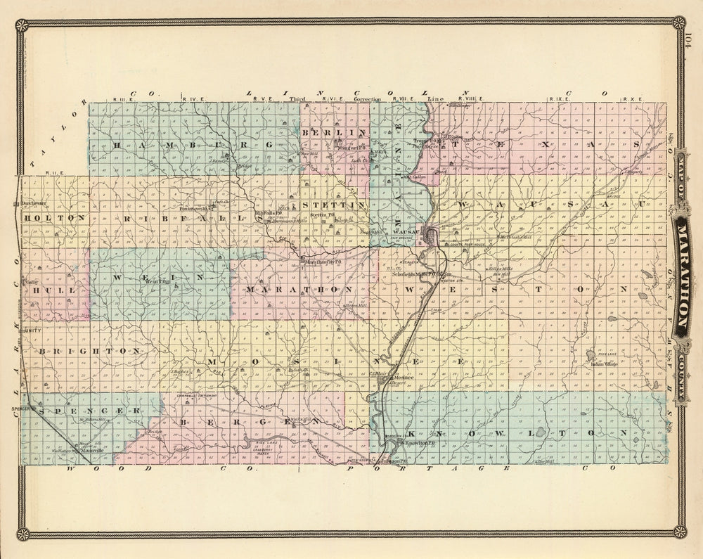 Vintage Map of Marathon County, Wisconsin 1878 print style example