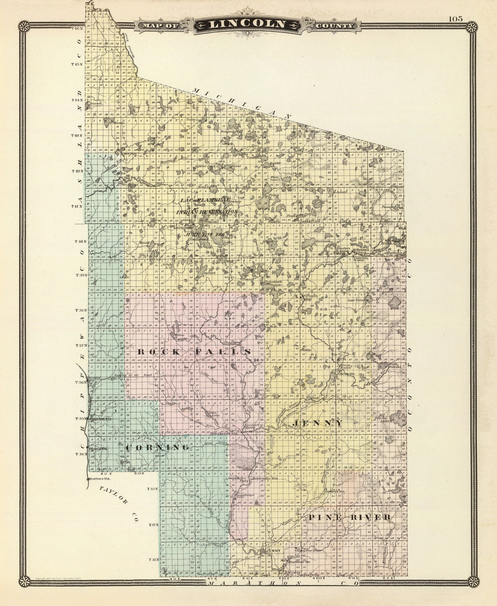 Vintage Map of Lincoln County, Wisconsin 1878 print style example