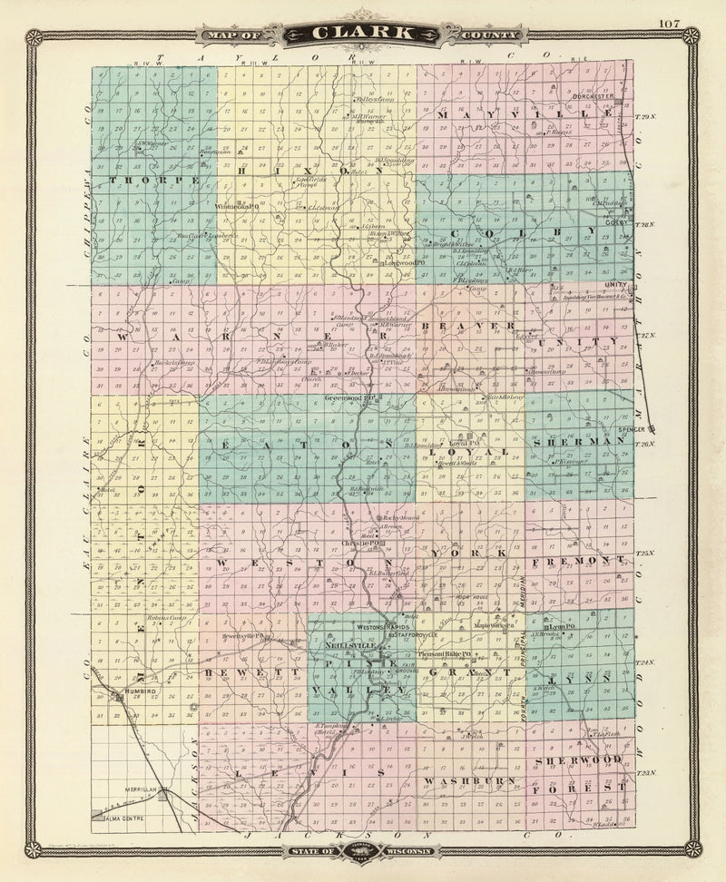Size comparison using Vintage Map of Clark County, Wisconsin 1878