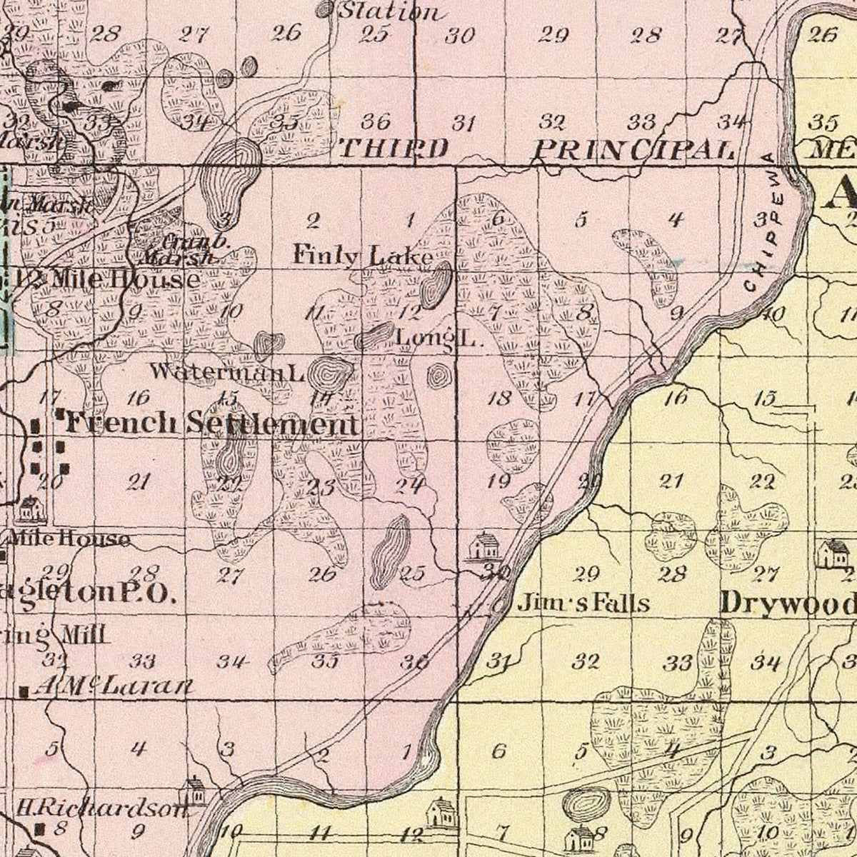 Restored historic details from the 1878 county map of Chippewa County, Wisconsin