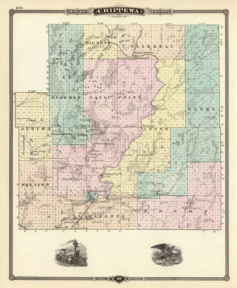 Size comparison using Vintage Map of Chippewa County, Wisconsin 1878