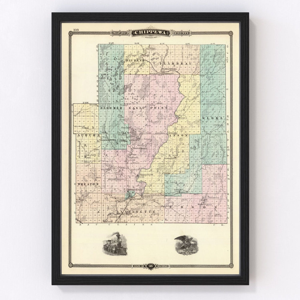 Chippewa County Vintage Map 1878