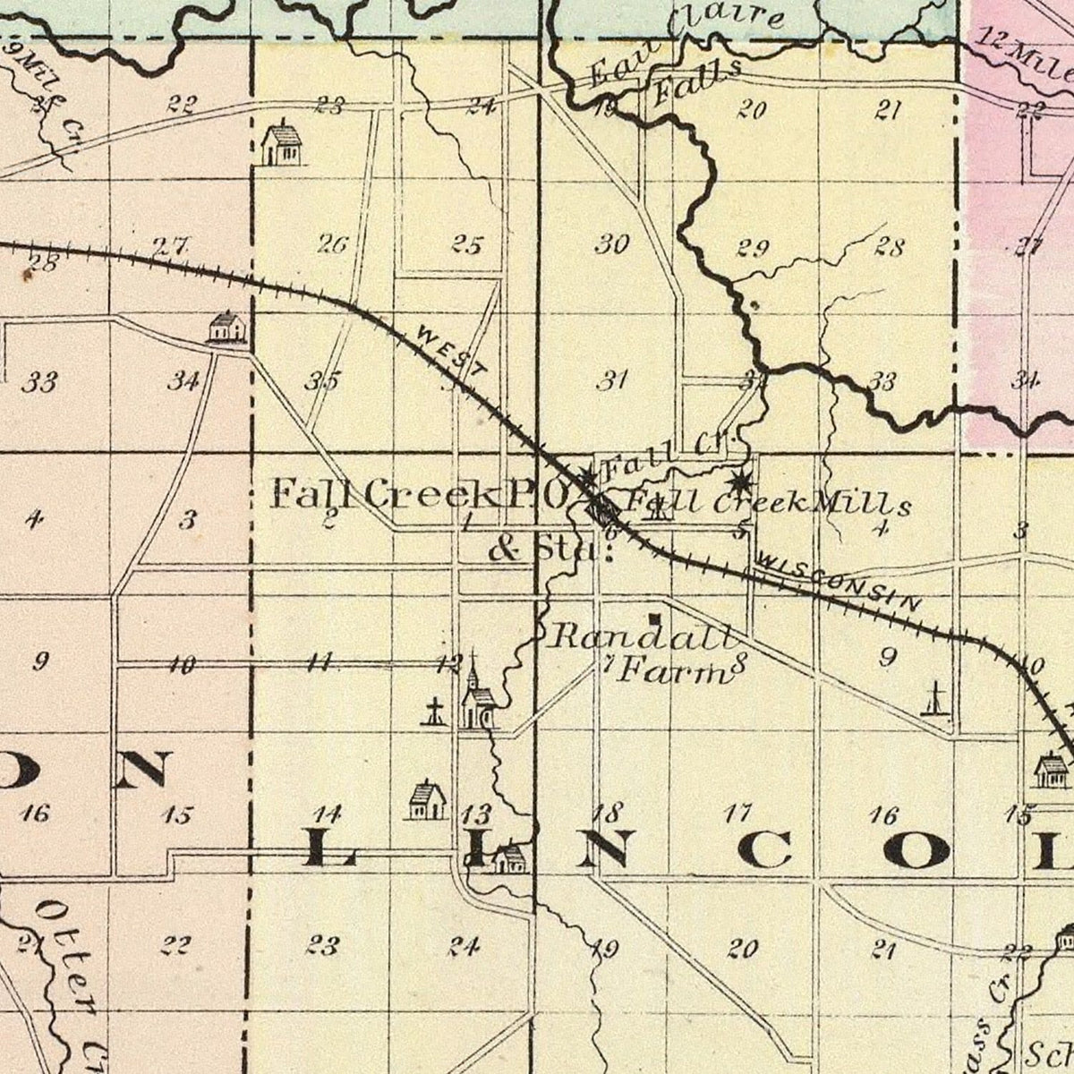 Restored historic details from the 1878 county map of Eau Claire County, Wisconsin