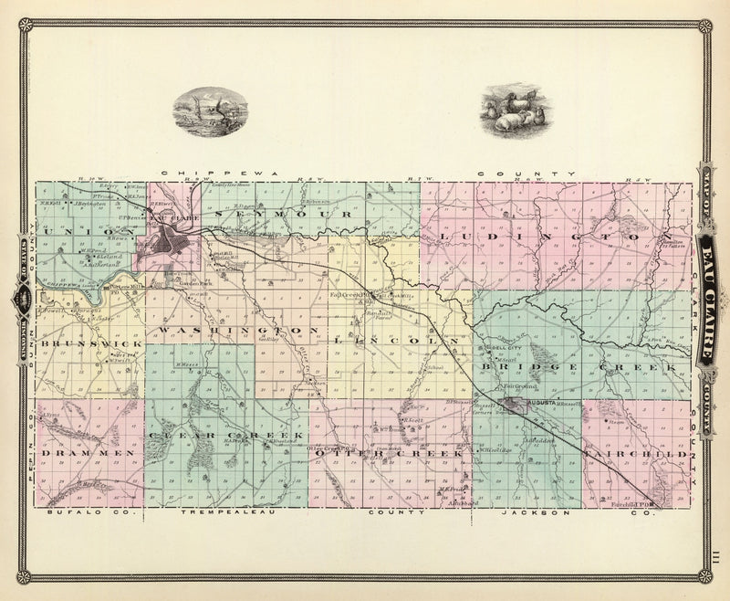 Size comparison using Vintage Map of Eau Claire County, Wisconsin 1878