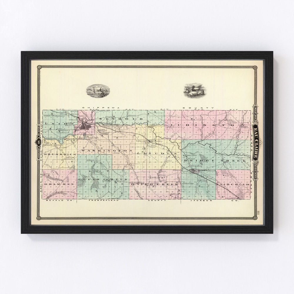 Eau Claire County Vintage Map 1878
