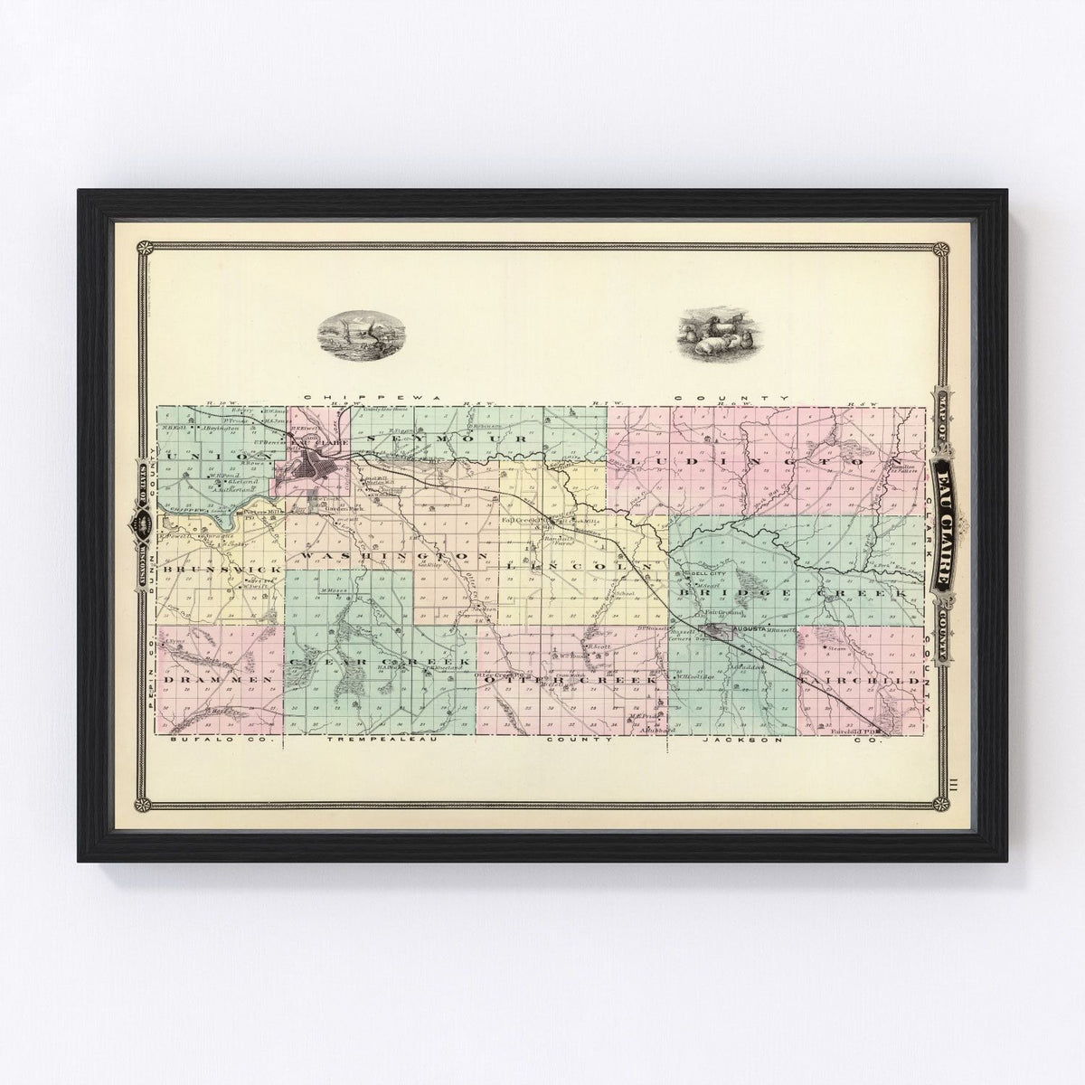 Eau Claire County Vintage Map 1878