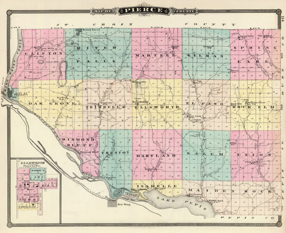 Vintage Map of Pierce County, Wisconsin 1878 print style example