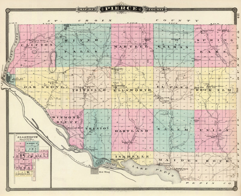 Size comparison using Vintage Map of Pierce County, Wisconsin 1878