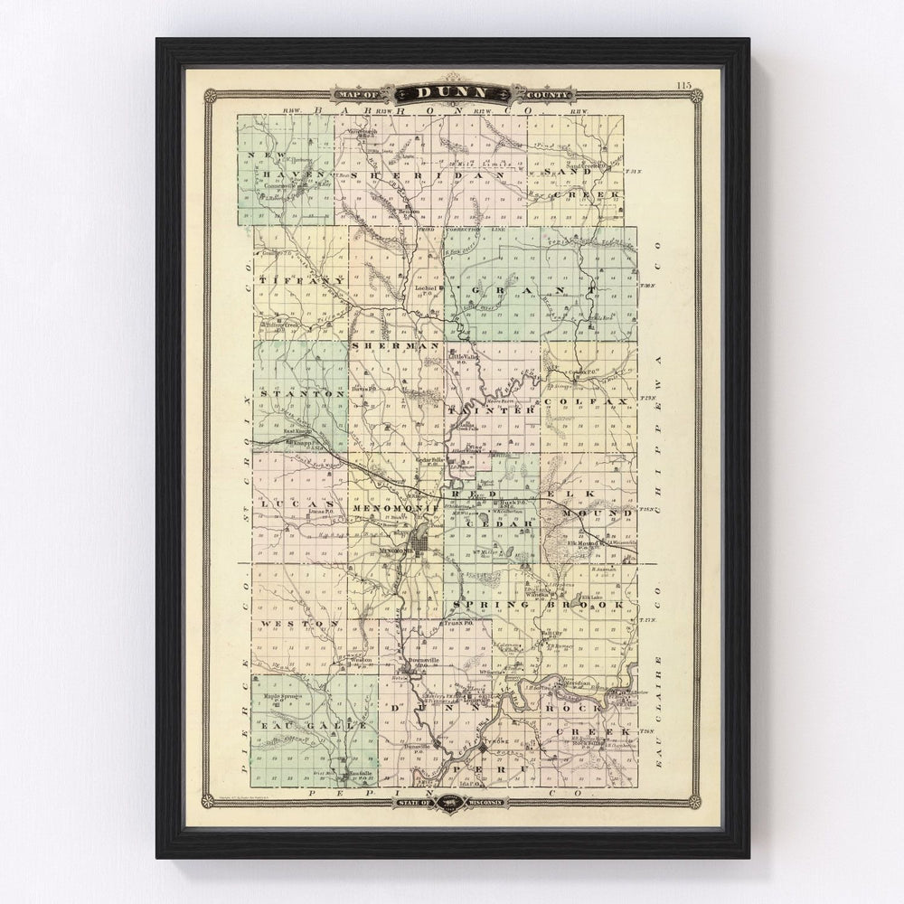 Dunn County Vintage Map 1878
