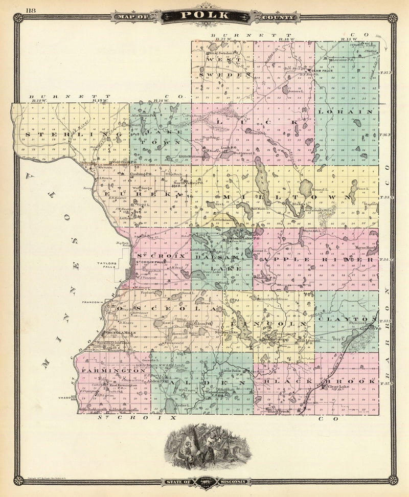 Size comparison using Vintage Map of Polk County, Wisconsin 1878