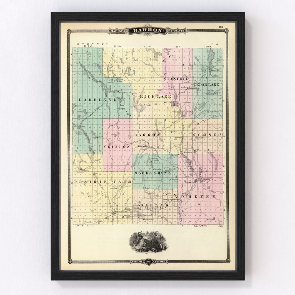 Barron County Vintage Map 1878