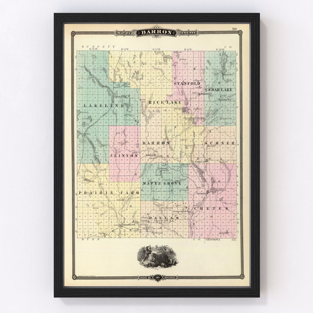 Barron County Vintage Map 1878