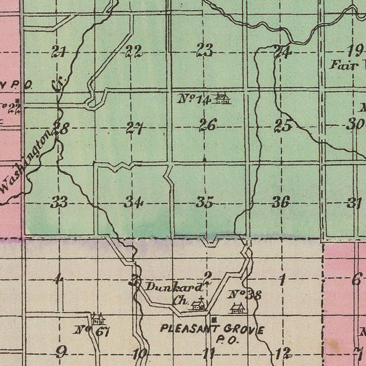 Restored historic details from the 1887 county map of Douglas County, Kansas