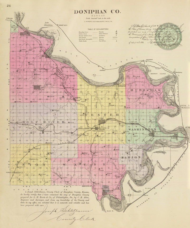 Size comparison using Vintage Map of Doniphan County, Kansas 1887