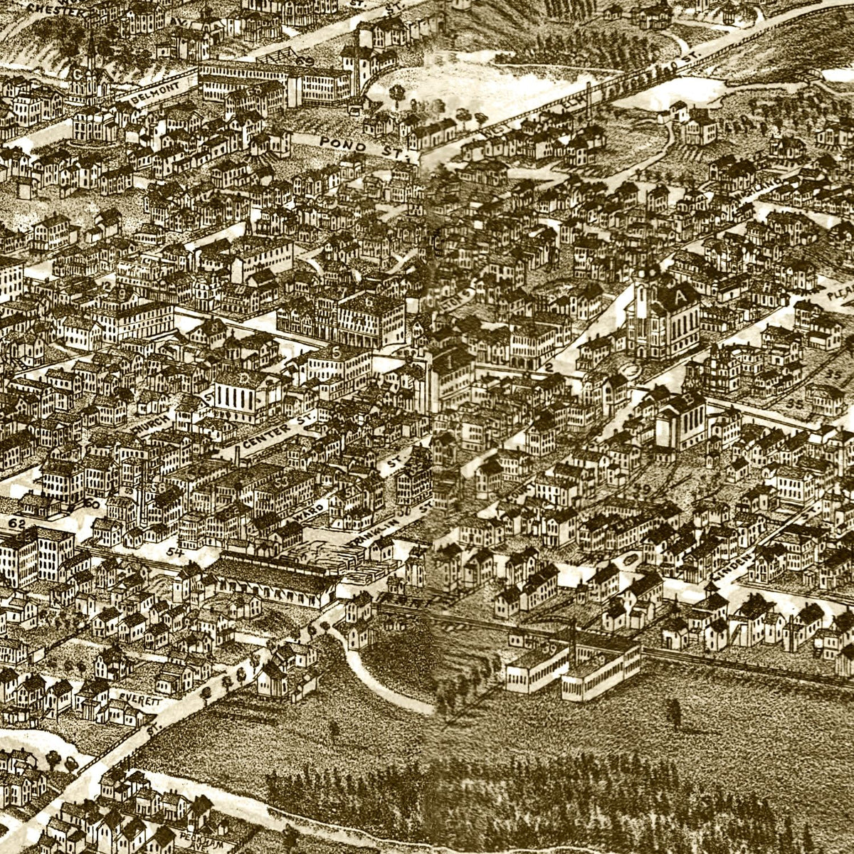 Restored historic details from the 1882 city map of Brockton, Massachusetts