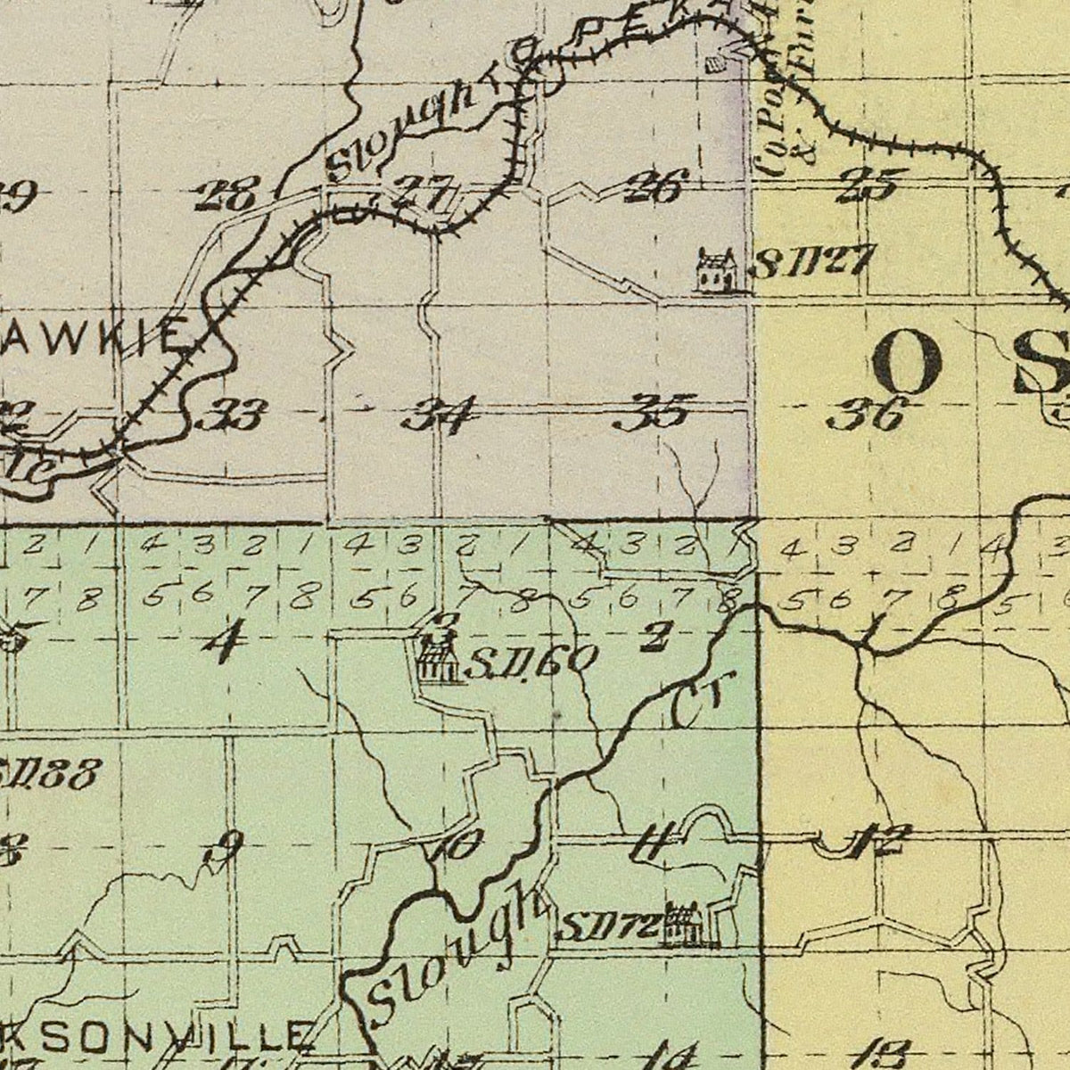 Restored historic details from the 1887 county map of Jefferson County, Kansas