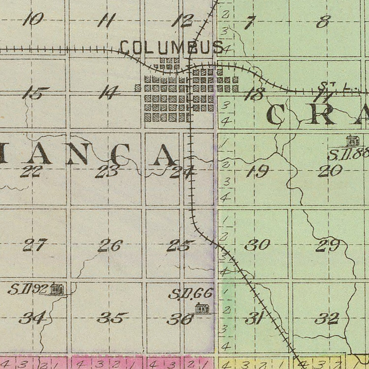 Restored historic details from the 1887 county map of Cherokee County, Kansas