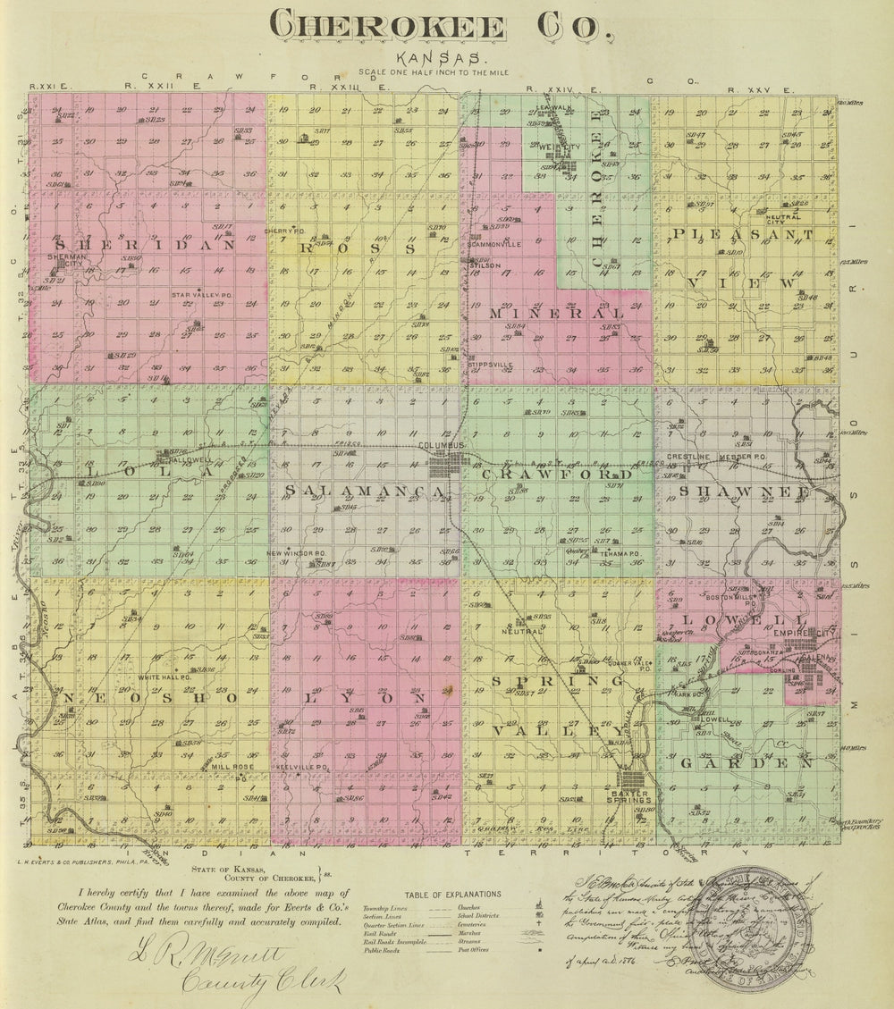 Vintage Map of Cherokee County, Kansas 1887 print style example