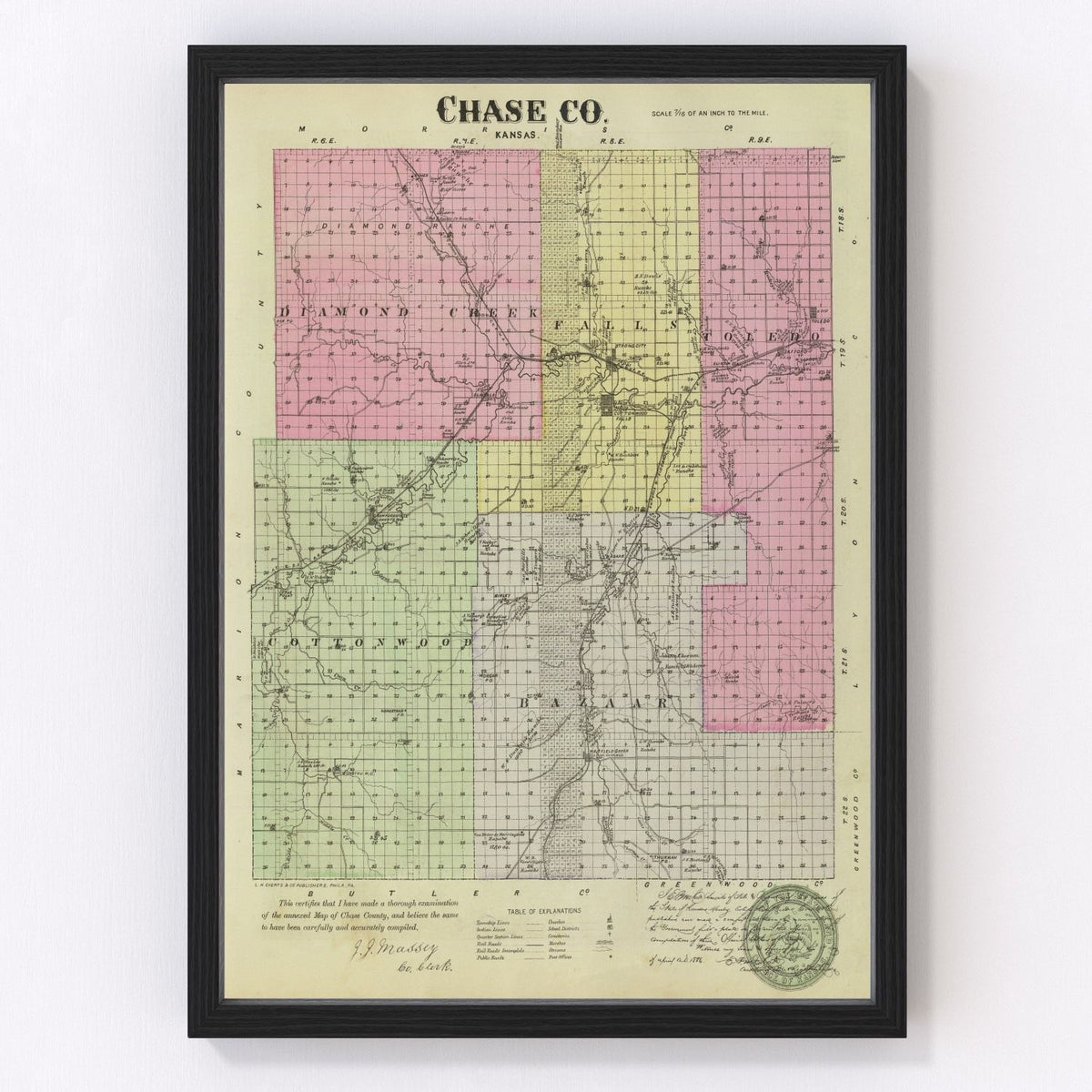 Chase County Vintage Map 1887