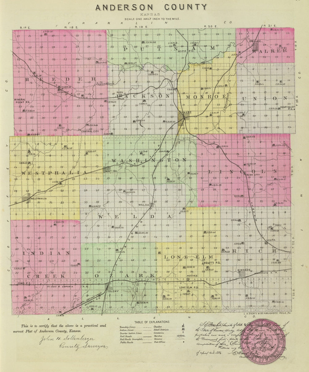 Vintage Map of Anderson County, Kansas 1887 print style example