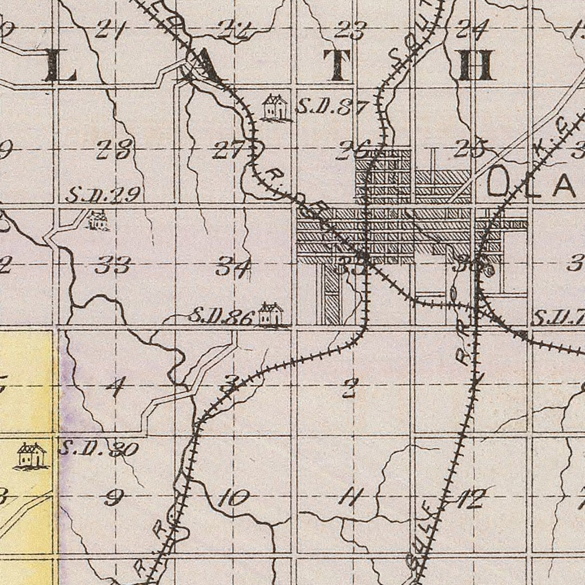 Restored historic details from the 1887 county map of Johnson County, Kansas