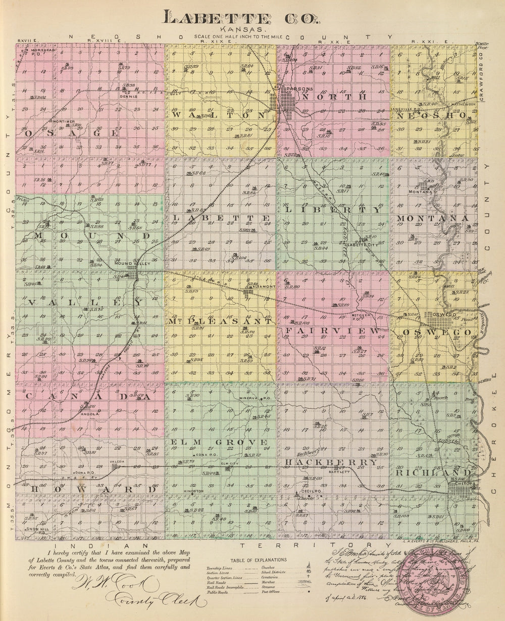Vintage Map of Labette County, Kansas 1887 print style example