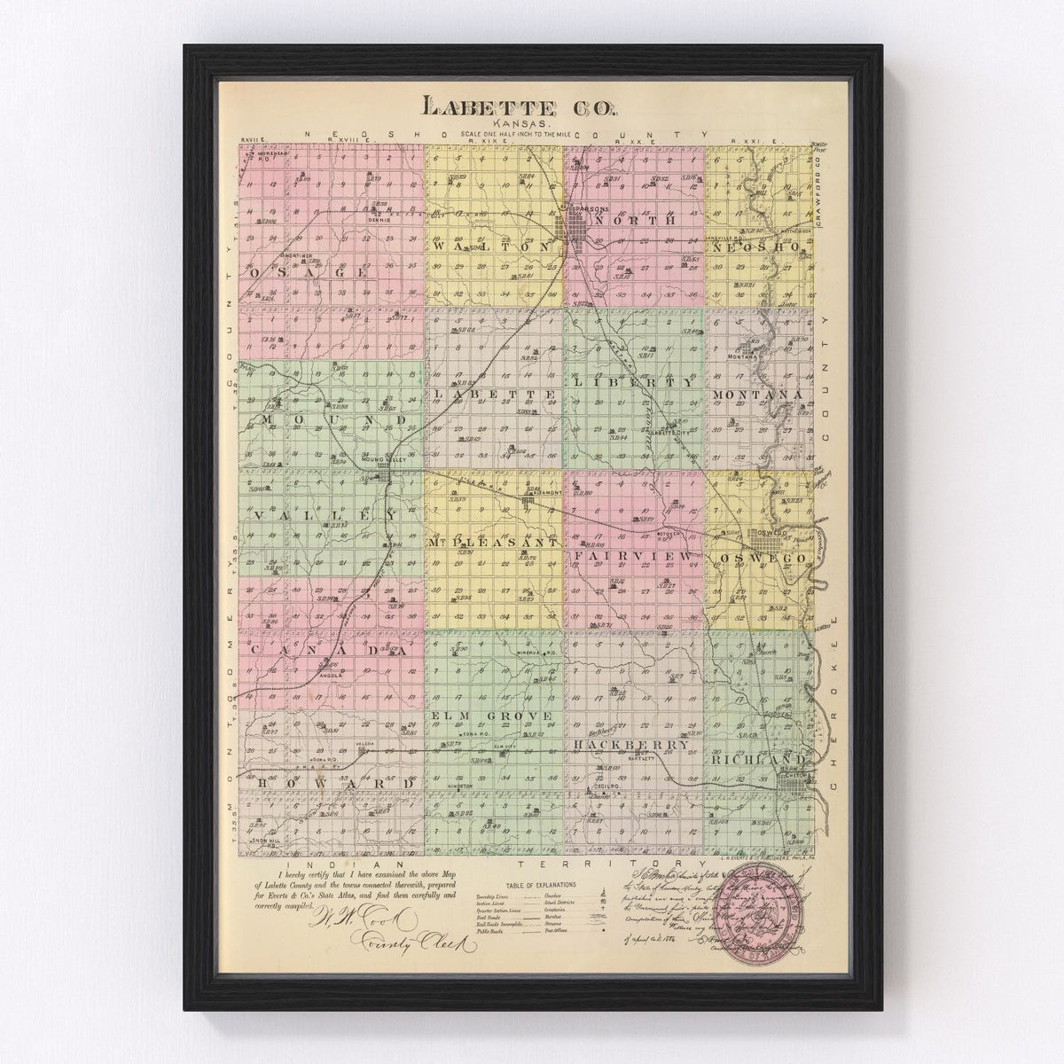 Labette County Vintage Map 1887