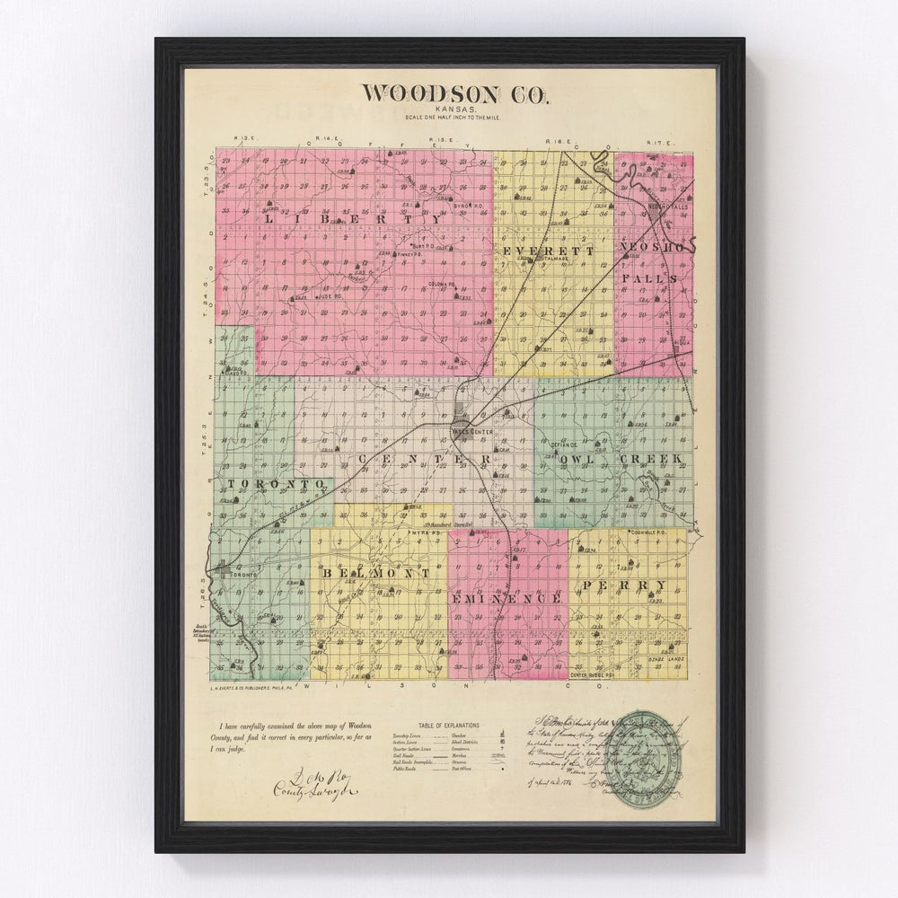 Woodson County Vintage Map 1887