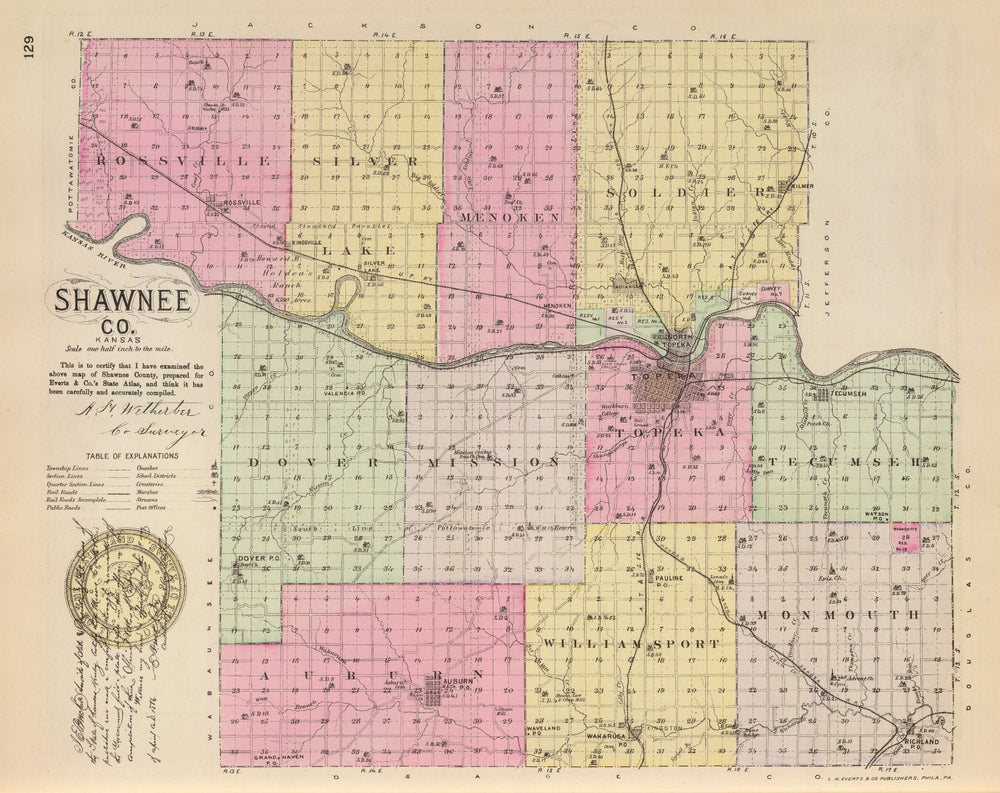 Vintage Map of Shawnee County, Kansas 1887 print style example