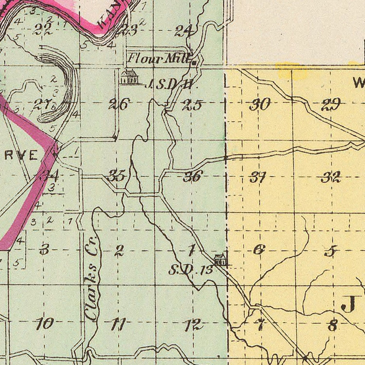 Restored historic details from the 1887 county map of Davis County, Kansas