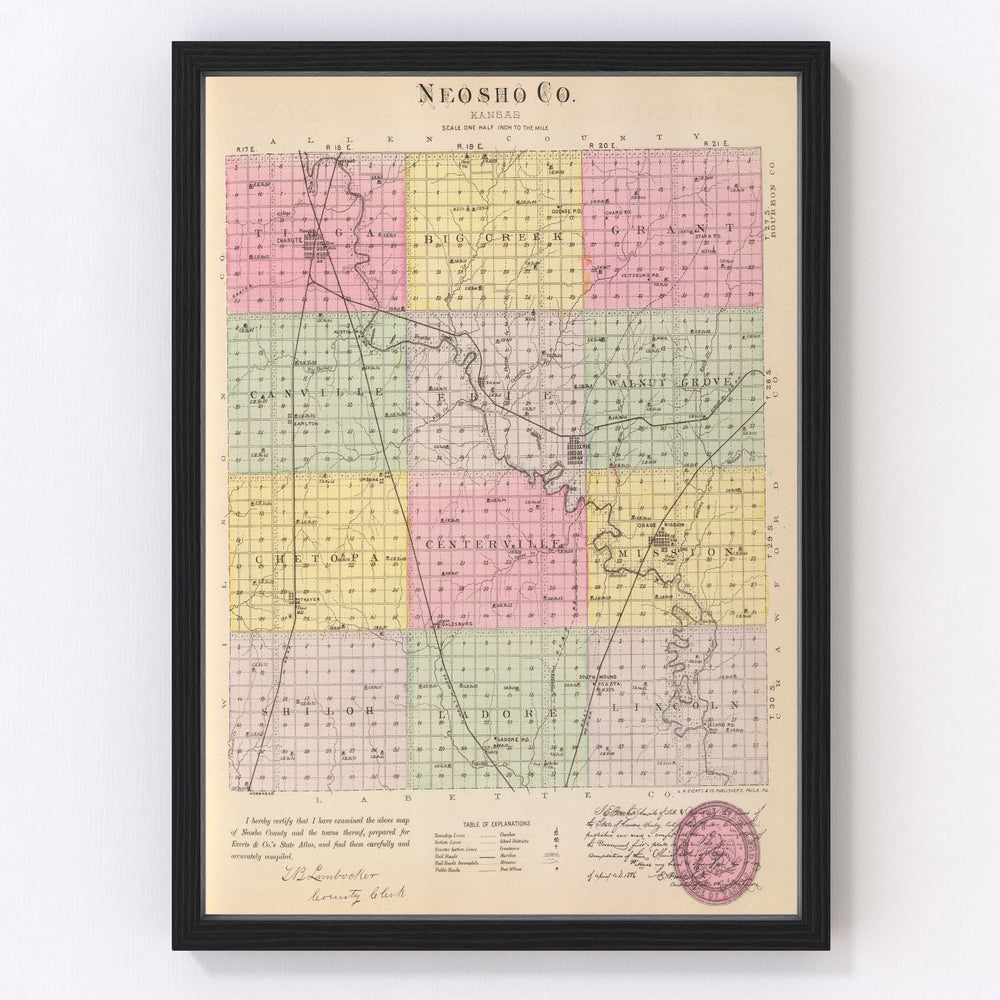 Neosho County Vintage Map 1887