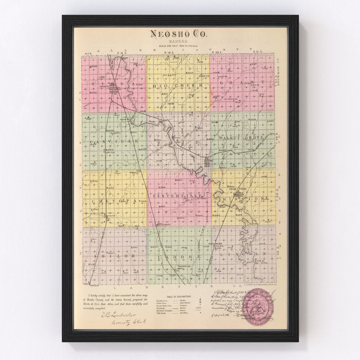 Neosho County Vintage Map 1887