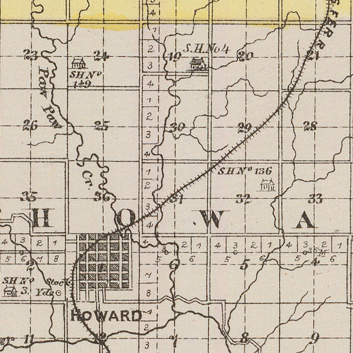 Restored historic details from the 1887 county map of Elk County, Kansas