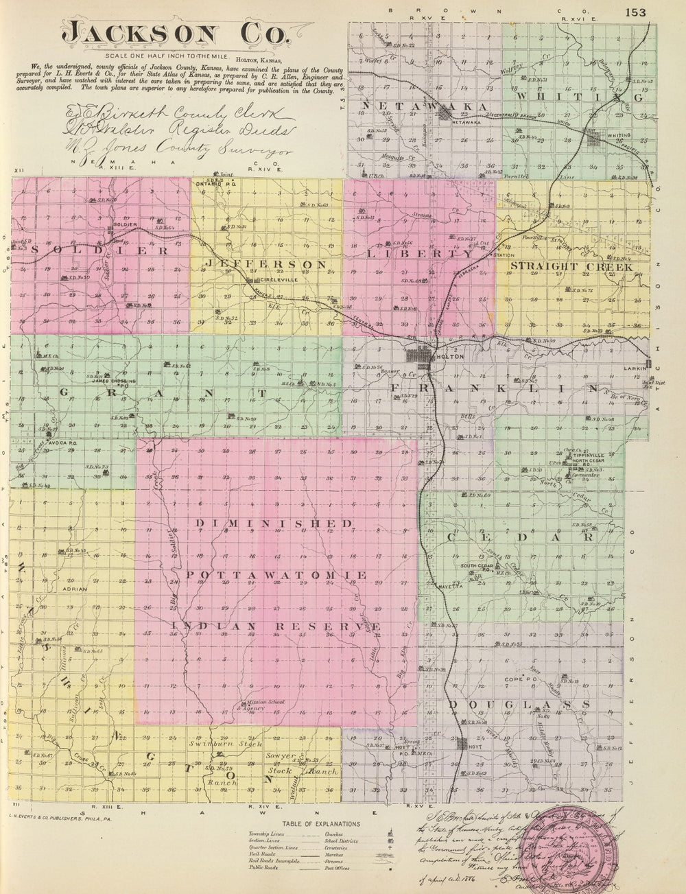 Vintage Map of Jackson County, Kansas 1887 print style example