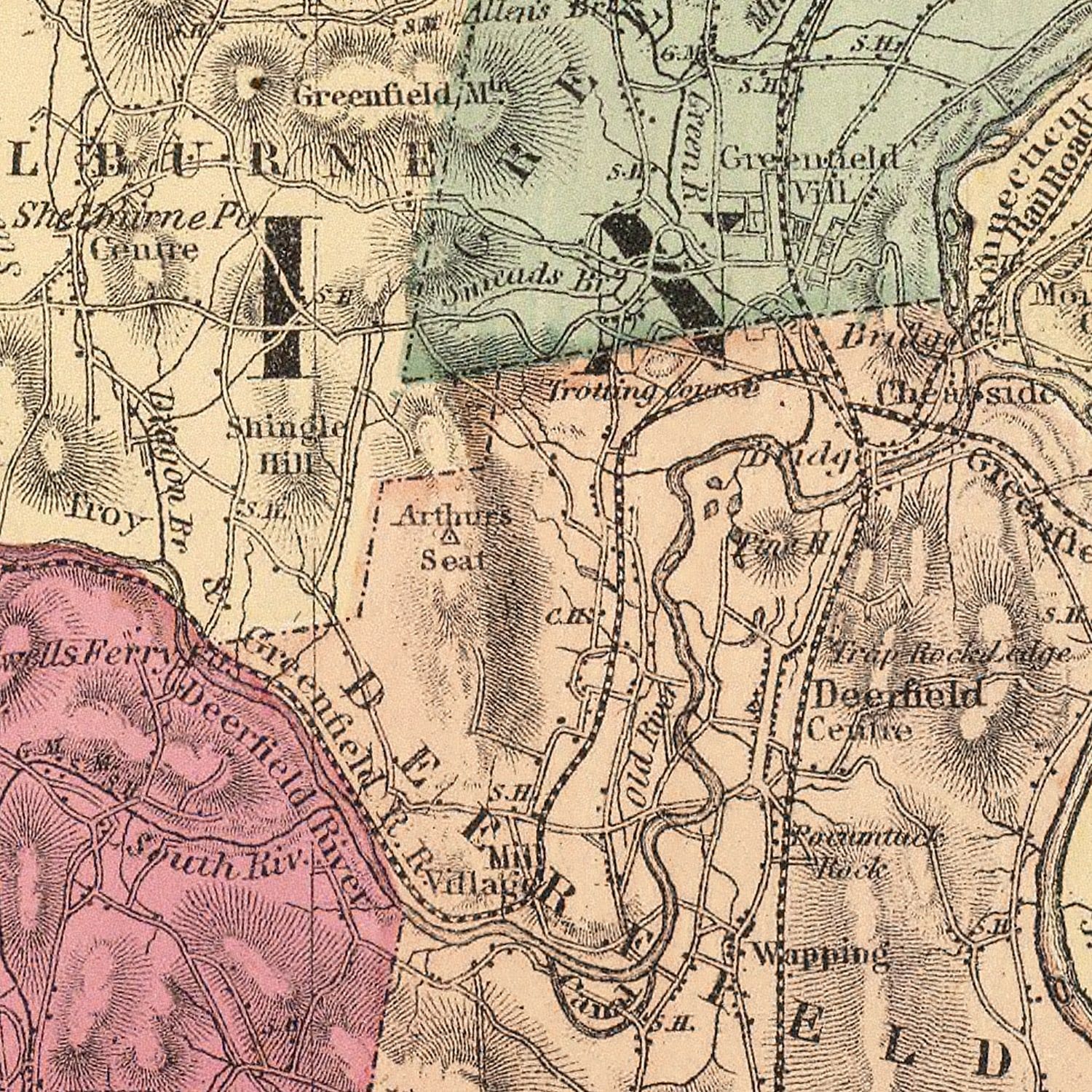 Restored historic details from the 1871 county map of Franklin County, Massachusetts