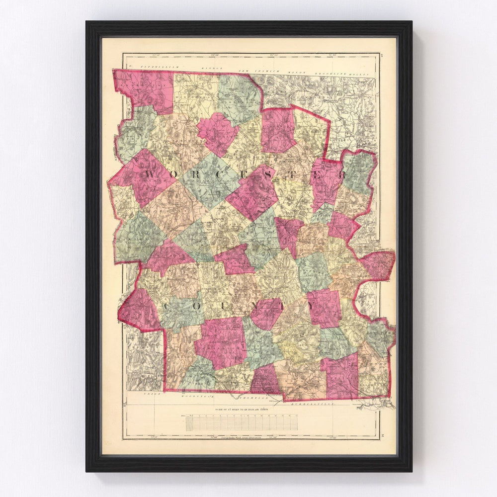Worcester County Vintage Map 1871