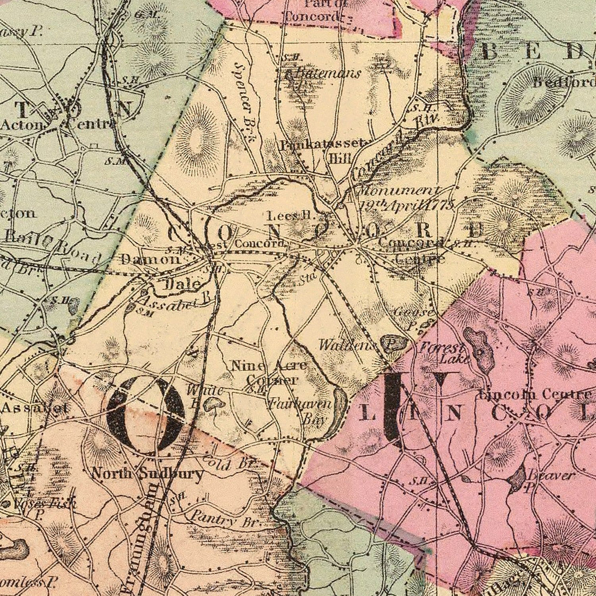 Restored historic details from the 1871 county map of Middlesex County, Massachusetts