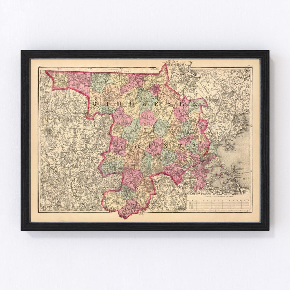 Middlesex County Vintage Map 1871