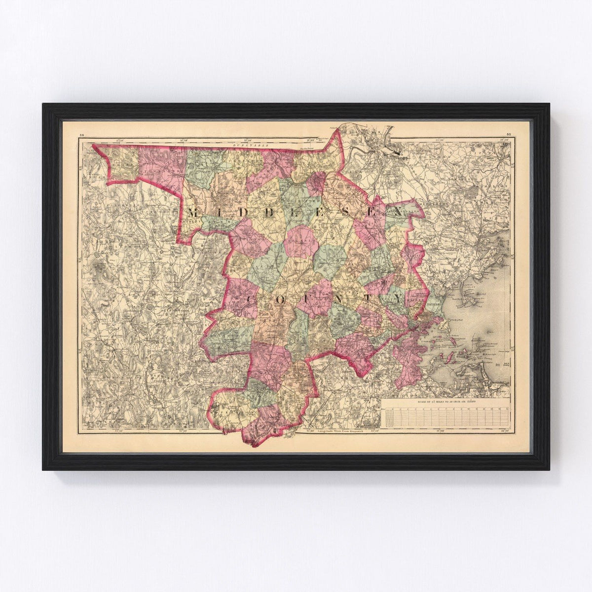 Middlesex County Vintage Map 1871